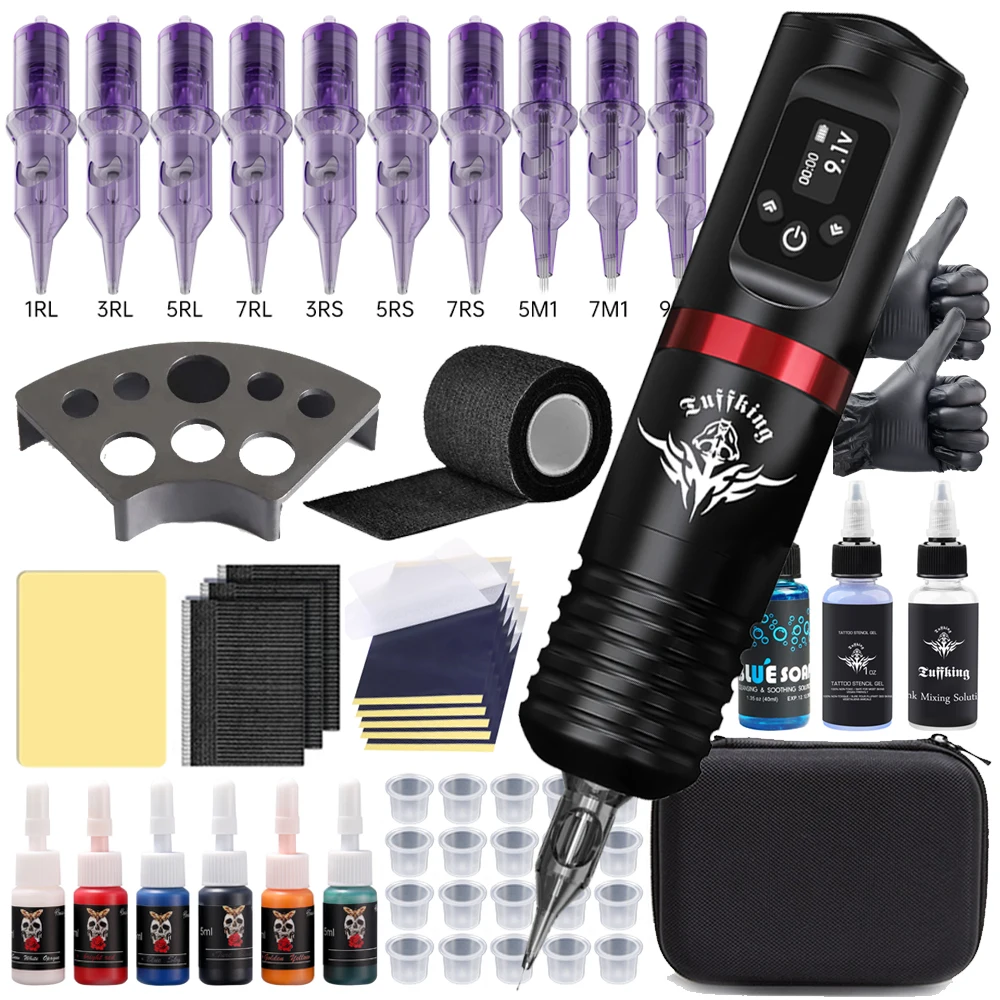 Portable Tattoo Machine Kit With 1600mAh Lithium Battery Power Digital LED Display Power Wireless Tattoo Machine Pen Set