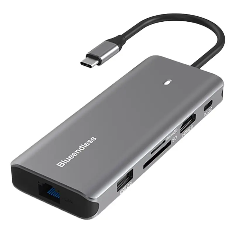 Blueendless Aluminum USB C To 10 In 1 HUB 4K 60Hz Type-C HDTV 100W With PD For Pro Accessories SSD Case