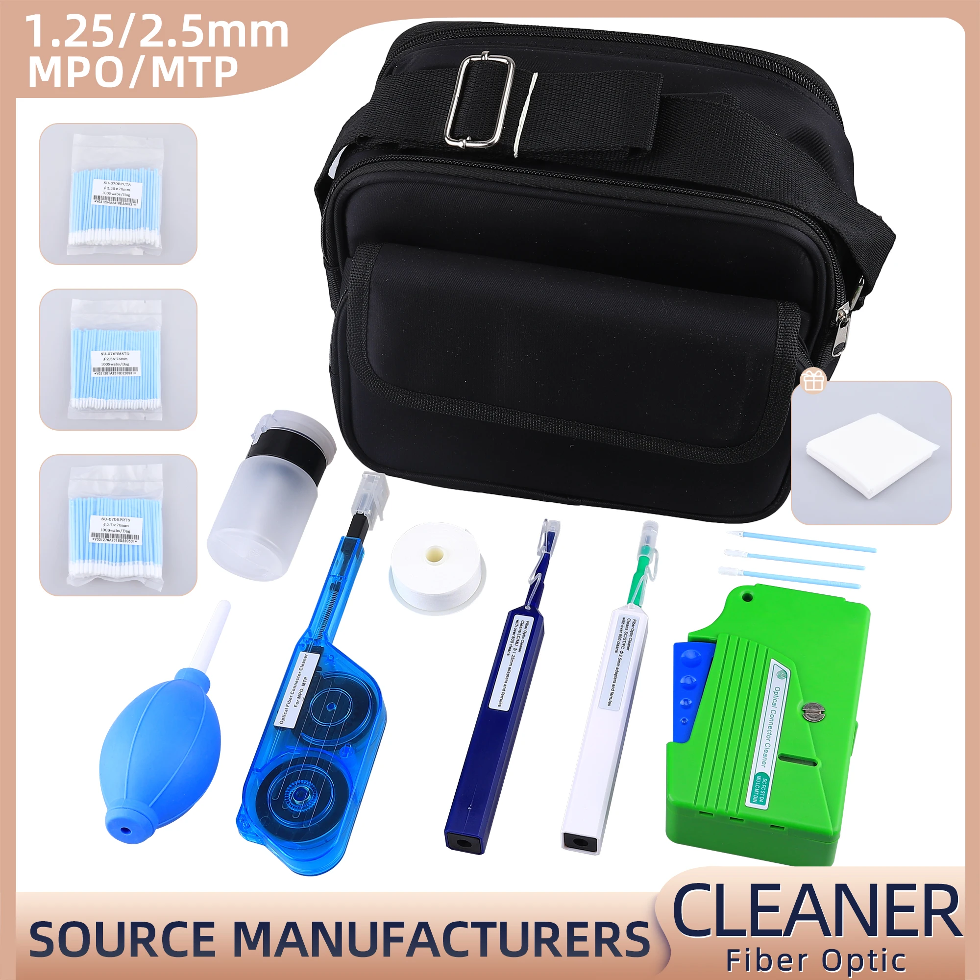 

Fiber Optic Cleaning Kit for FC SC ST LC MU MPO Connectors Coupler Flange Swabs Wipes Tool