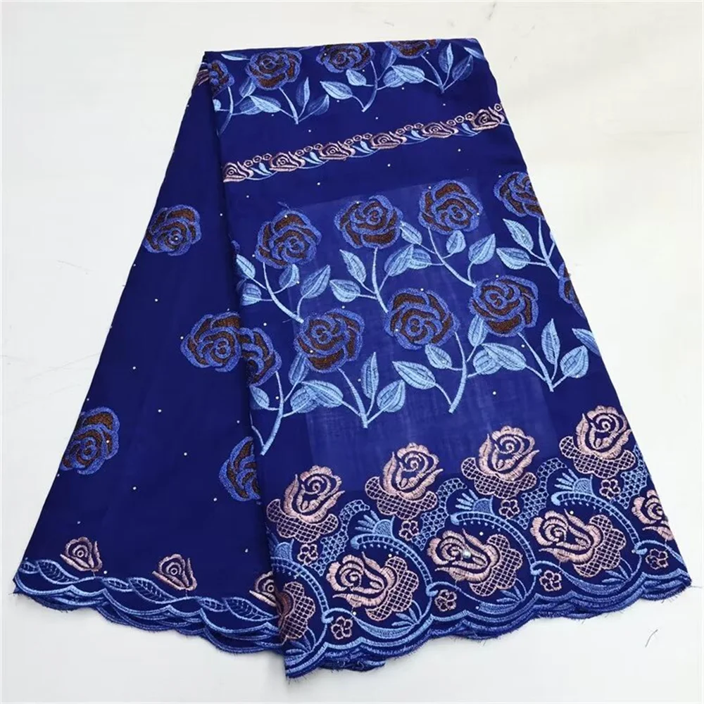 Royal Blue African Cotton Fabric 5 Yards Swiss Voile Lace Nigerian Embroidery Dress Material Tissu Africain Broderie Coton LC5