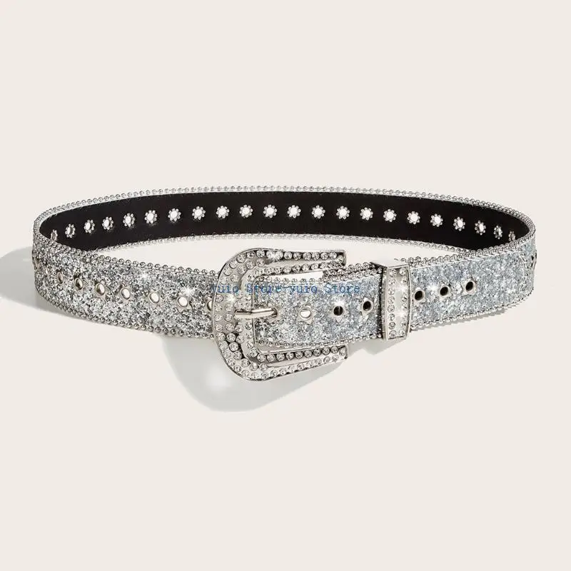 

X7XB Bling Male Female Jeans Skirt Waist Belt with Buckle Belt Locomotive