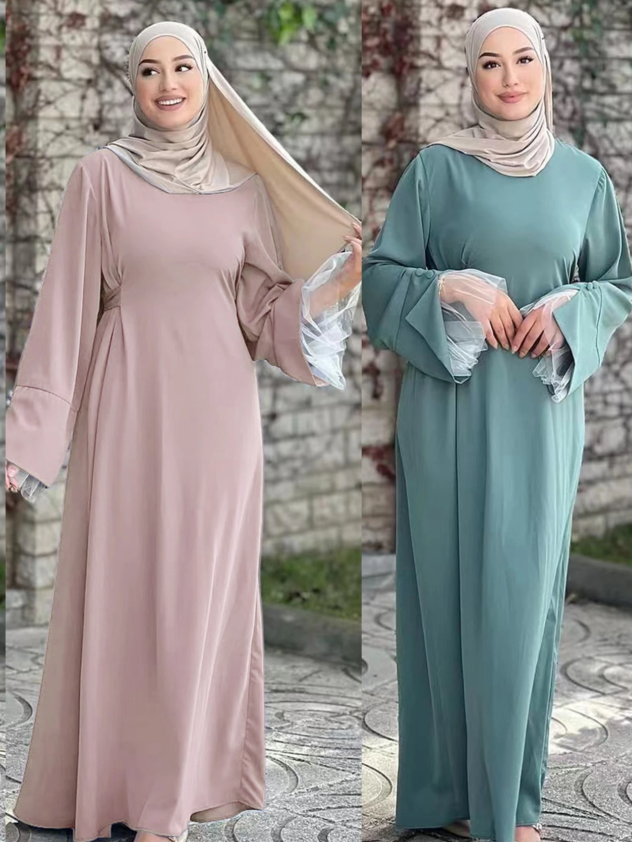 

Ид Абая Дубай женское платье с кружевными рукавами мусульманский скромный кафтан Рамадан Марокко Джалабия элегантное женское арабское платье Largos 2025