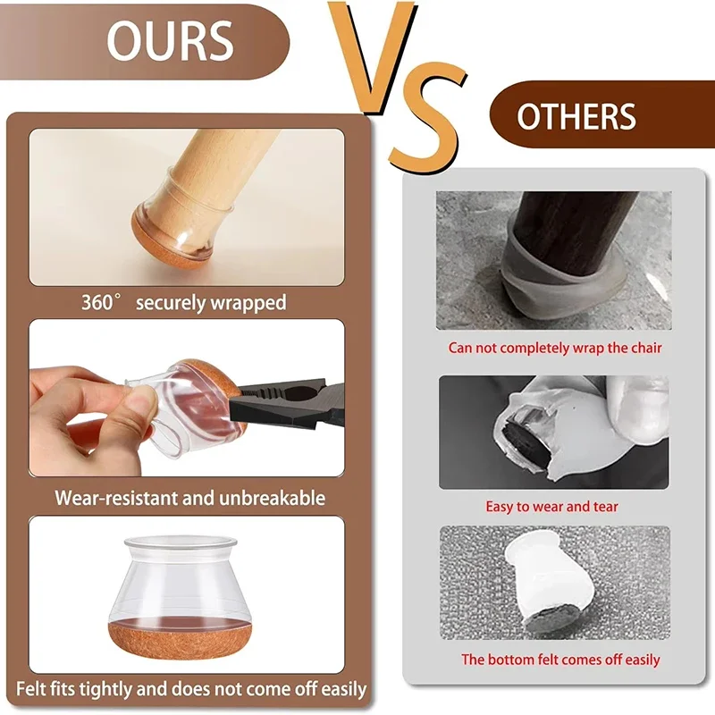 8pcs Chair Table Foot Covers, Anti-slip Wear-resistant Foot Caps, Noise Reduction Silent Protector For Furniture Legs