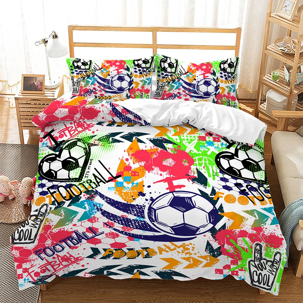 Kids Football Comforter Cover Queen Size American Soccer Bedding Set Sports Duvet Cover for Boys Girls Children Bedspread Cover