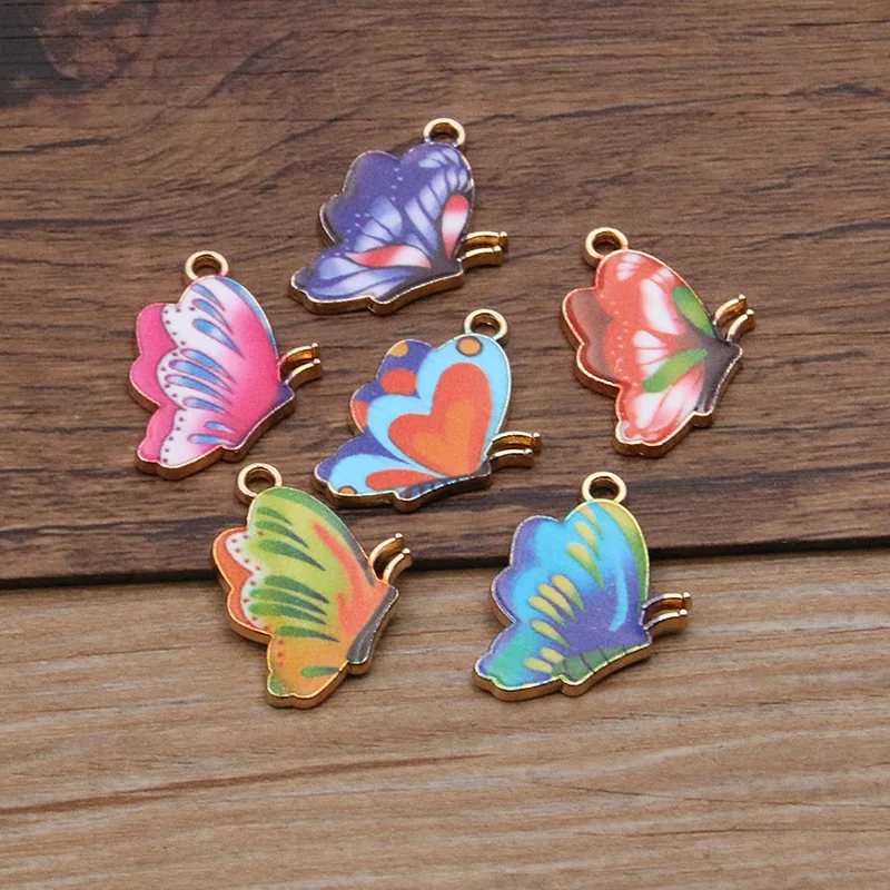 10pcs 18*22mm 6 Color Colorful Butterfly Charms Animal Pendant Enamel Metal Necklace Bracelet DIY Jewelry Making Accessories