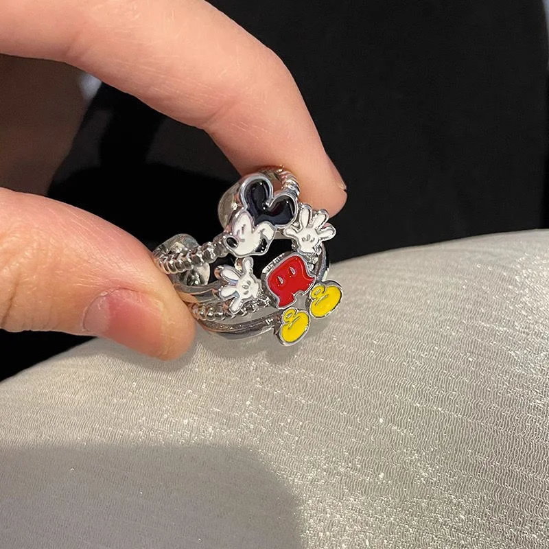 Disney Mickey Adjustable Ring Cartoon Cute Mickey Mouse Ring Ancient Spirit and Monster Jewelry Ring Friend's Birthday Gift