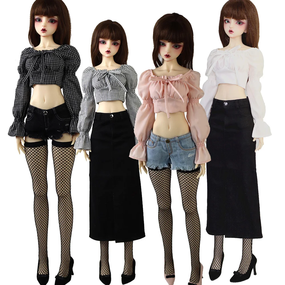 58-60cm BJD Doll Clothes 1/3 DD SD Ball Joint Doll Fashion Plaid shirts, long skirts, denim shorts high heels Girls Gifts