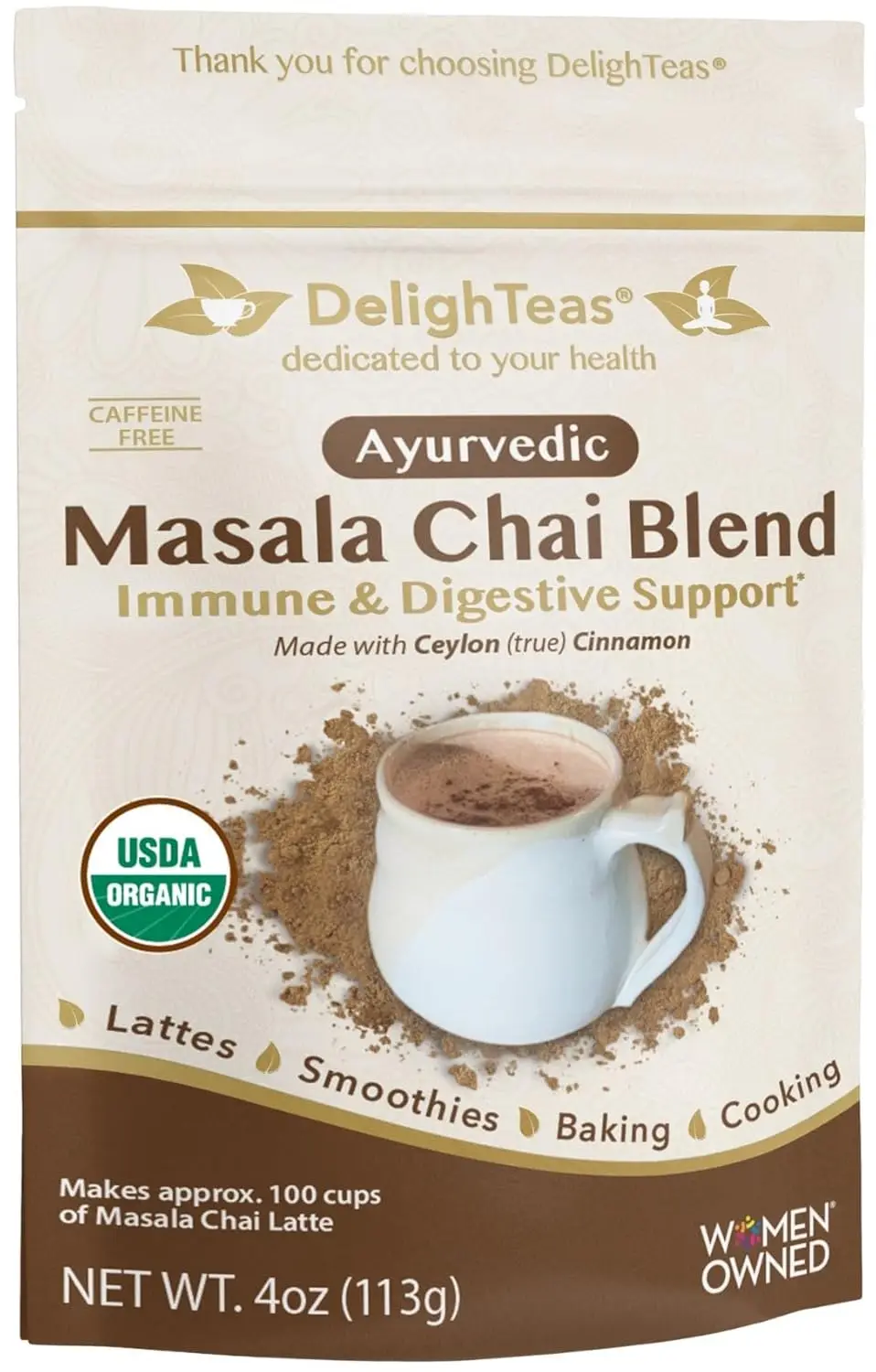 

Organic Masala Chai Powder | Caffeine Free, Unsweetened, Vegan, Keto | Ayurvedic Digestive Support Blend For Chai Spice Tea |
