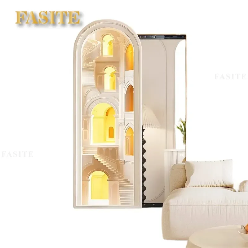 For Living Room Cream Style Decorative Painting Hidden Full Length Mirror Invisible Push Pull Wall Art Space Saving Home