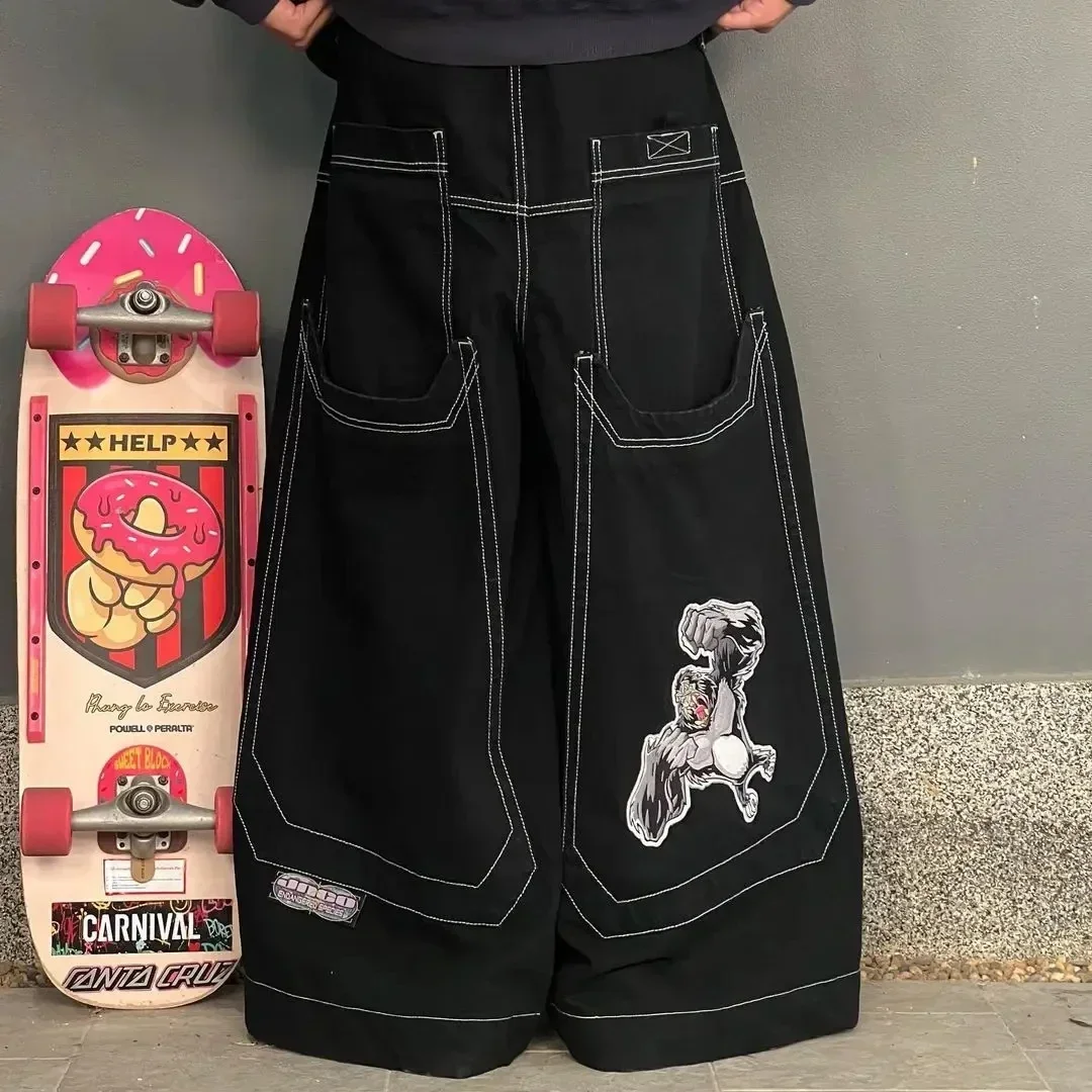 

Hip Hop Rock JNCO New Jeans Gorilla Pattern Print Loose Big Pants Jeans Mens Womens Street Wear Harajuku High Waisted Wide Pants