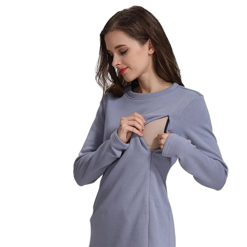 Emotion Moms nueva ropa de maternidad de manga larga de algodón Tops de lactancia de invierno para mujeres embarazadas camiseta de lactancia chaqueta de lana