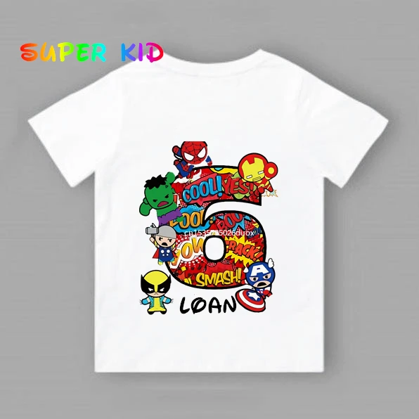 

New Summer 2 3 4 5 6 7 8 9 Birthday Marvel SuperHero Short Sleeved Boy T-shirt The Avengers Personalize Name Birthday Girl Shirt