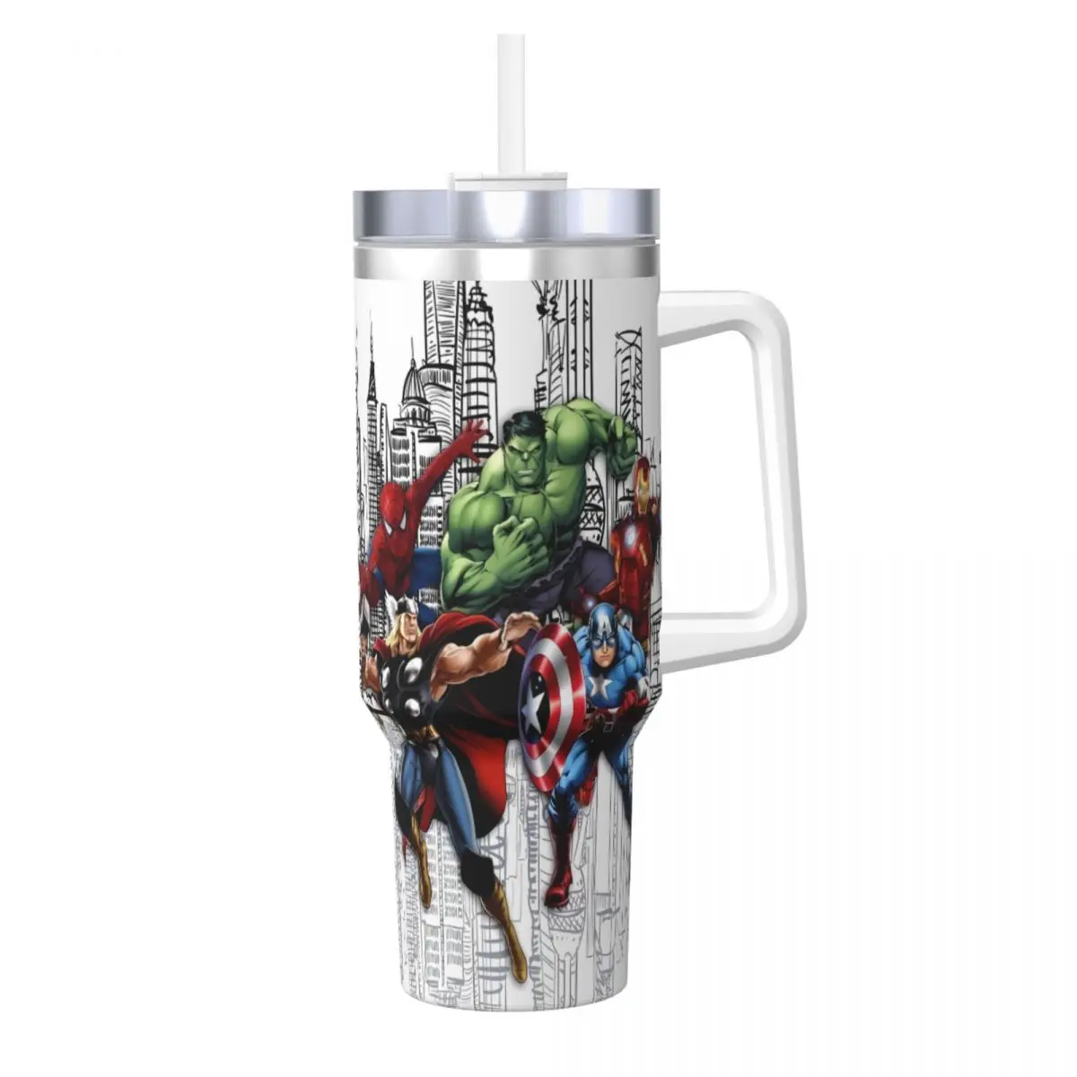 The Avengers Marvel Stainless Steel Tumbler Travel Thermal Cups With Straws and Lid 40oz Mugs Cup Hot Drinks Water Bottle