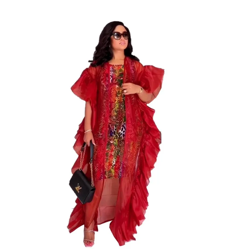 

Arrival african dresses for woman mesh gauze women's beach cape printed underwear summer women dress New