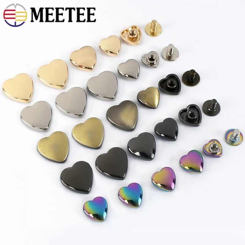

20Pcs Meetee 8-14mm Metal Rivet Nail Buckles Heart Screw Studs Buckle for Bags Strap Handbag Purse Hooks DIY Bag Accessories