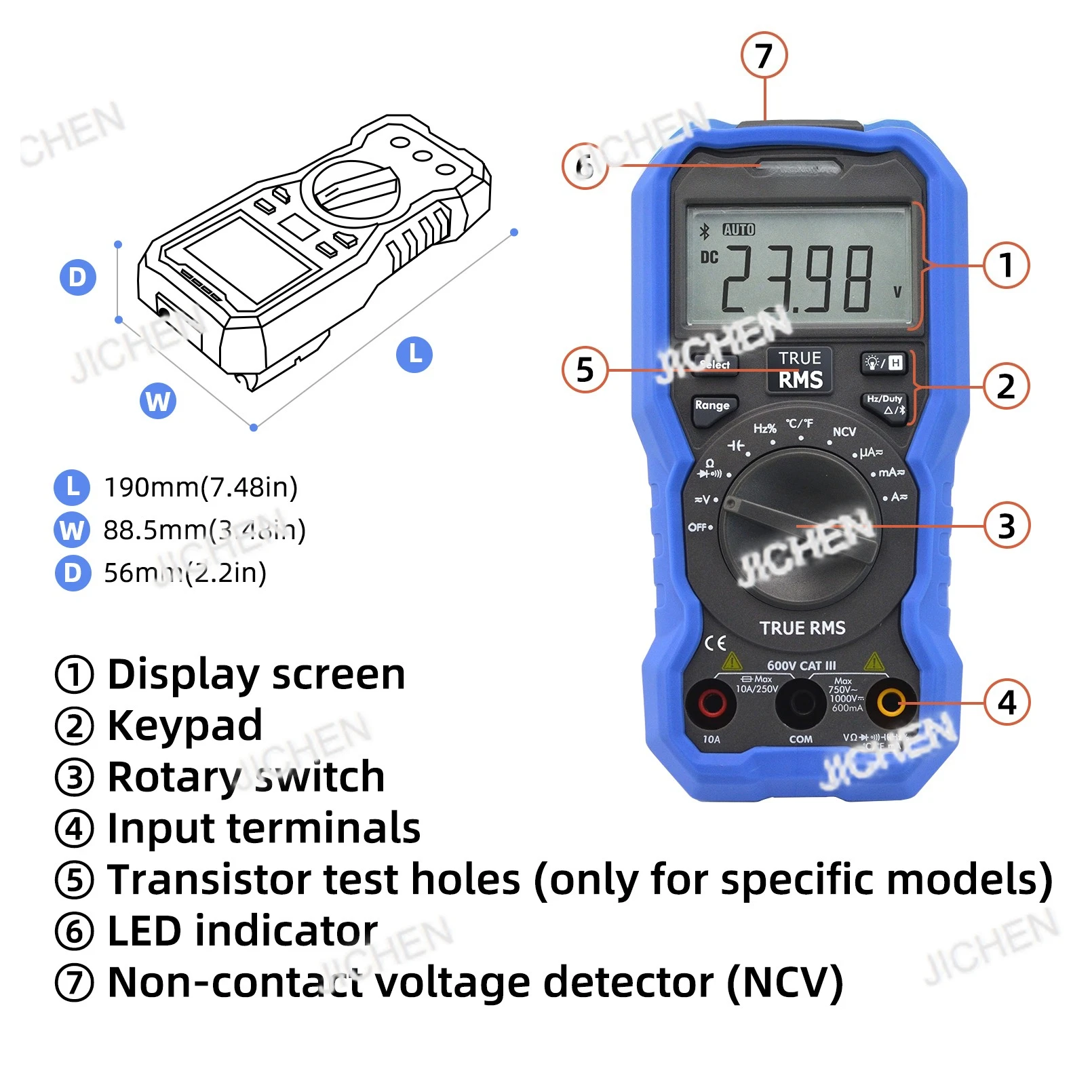 Multimètre numérique multifonctionnel OW16B, avec Bluetooth et NCV True RMS, Table de Test de tension rétroéclairée, facile à installer