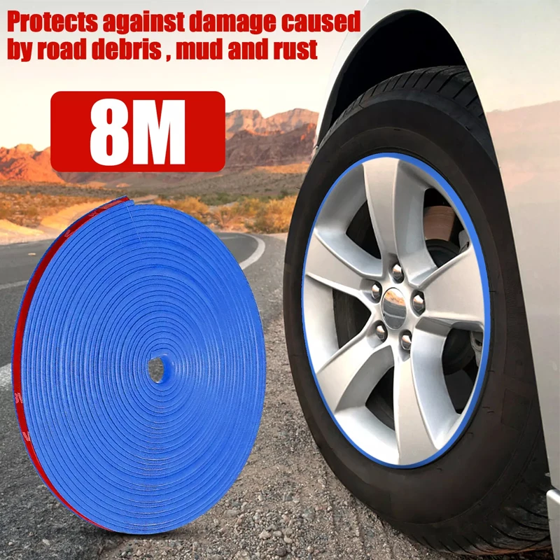 8M/Roll Rim Blades Car Vehicle Wheel Rims Protectors with Tape Decor Strip Tire Guard Line Rubber Mounding Trim Car Stickers