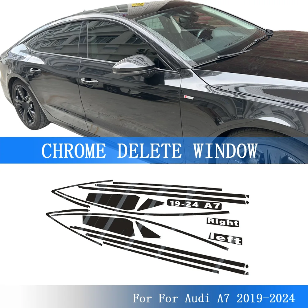 

Glossy Black PVC Car Window Decorative Strip Sticker For Audi A7 4K 2019-2024 Exterior Protection Accessory