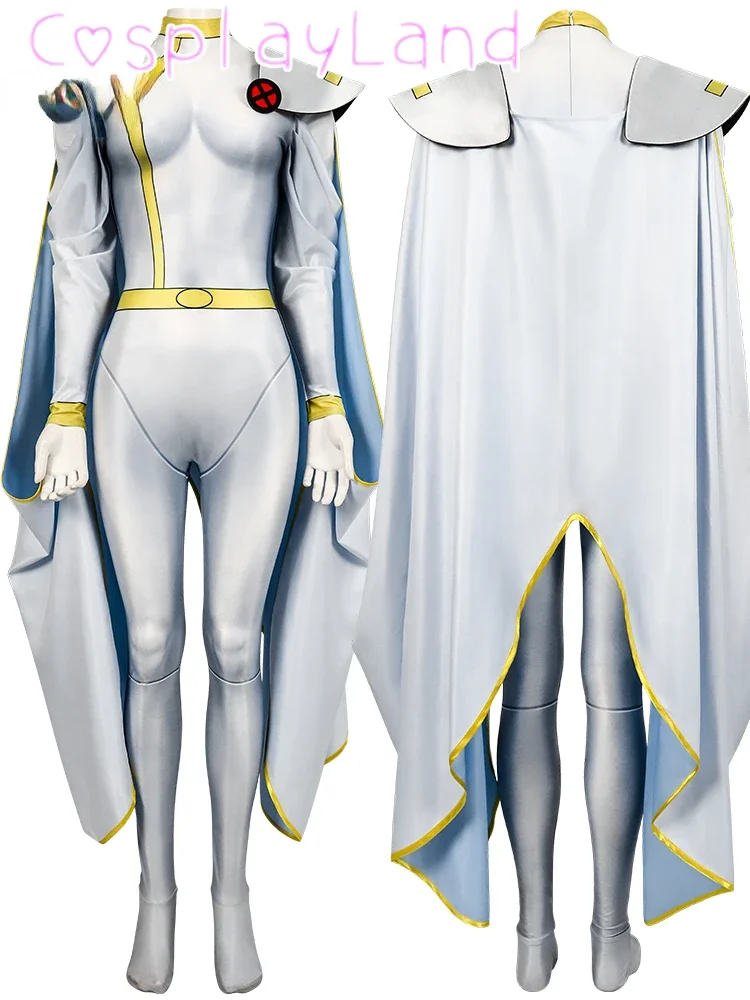 Adult Woman White Storm Cosplay Costume Lycar High Quality Superhero Zentai Halloween Carnival Party Bodysuit Jumpsuit Cloak