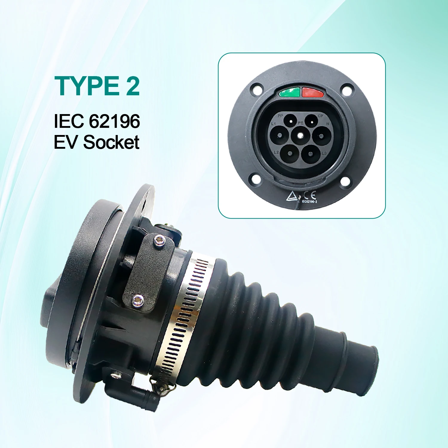 GOODCELL 32A Type 2 EV Charging Socket IEC 62196 European Standard EV Car Side Inlet Socket Without Cable For Electric Vehicle