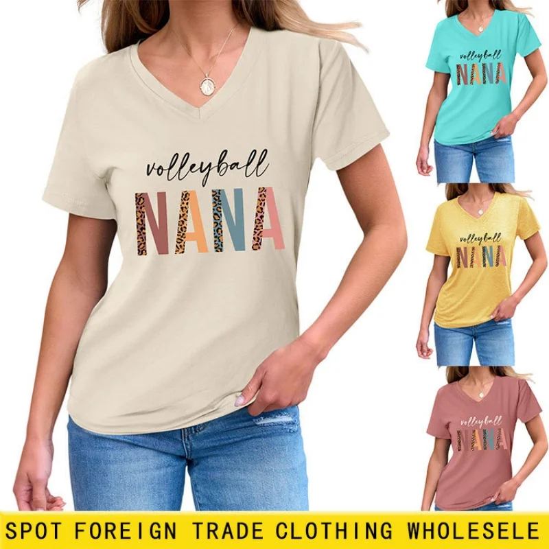 

Модная футболка с V-образным вырезом и принтом в национальном стиле, с короткими рукавами, для лета, свободный повседневный топ полной длины для женщин.