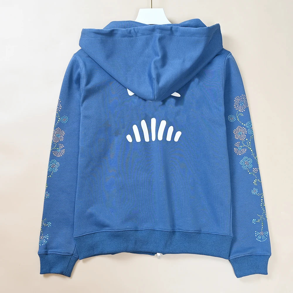 

New Ladies Spor Casual Glitter Hooded Open Cardigan Sweatirt Straight Loose Pants Set Long Sve Zipper Closure Faion Set