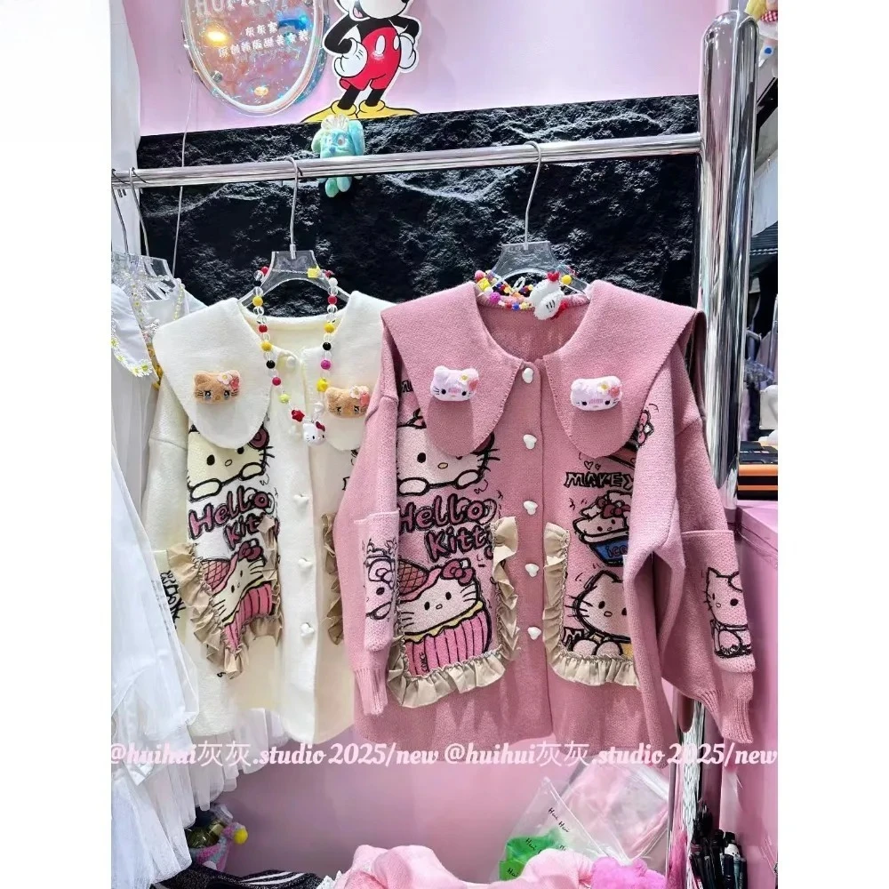 Pull en tricot polyvalent à col en forme de chat KT, tendance et doux, pour l'automne et l'hiver, pour une allure jeune et décontractée