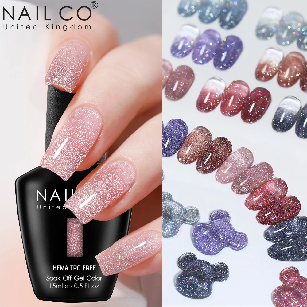 NAILCO 15 ml Glitzer-Gel-Nagellack, dunkler, elashierter Effekt, Vernis, semi-permanenter UV-Gel-Nagellack, Nagelkunst-Gel-Maniküre, Hema/TPO-frei