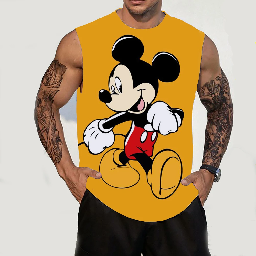 Disney Mickey Mouse Men's Tank Top O-Neck Tank Top Casual Summer Sleeveless Large T-shirt Top Street Clothing