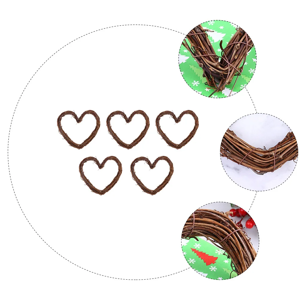 

5pcs Natural Rattan Wreath Heart Designed Christmas Pendant For Window Front Door Outdoor Indoor Decoration Festival Party