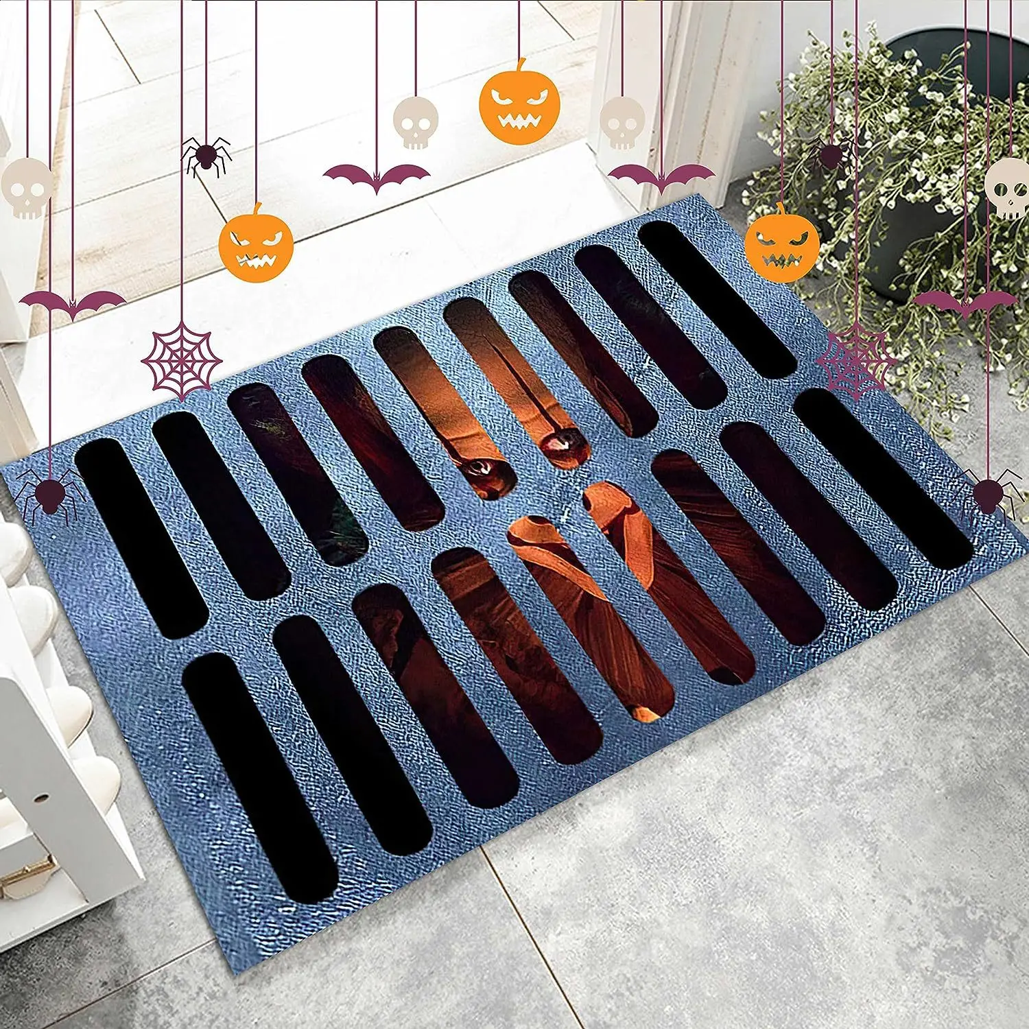 

VIKAMA 3D visual dizziness carpet, Halloween clown door mat, foot pad, manhole cover, terrifying face