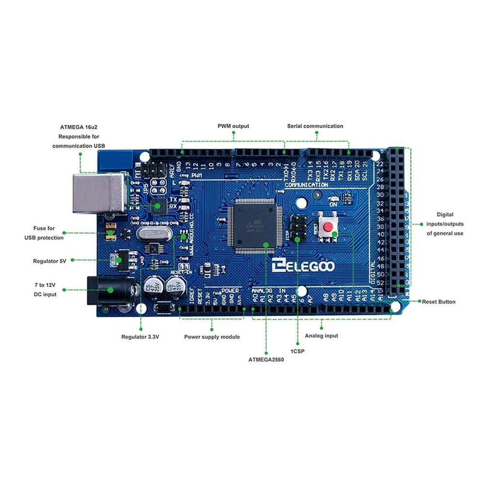 ELEGOO Arduino MEGA R3 Board ATmega 2560 + cavo USB compatibile con progetti Arduino IDE conformi a RoHS