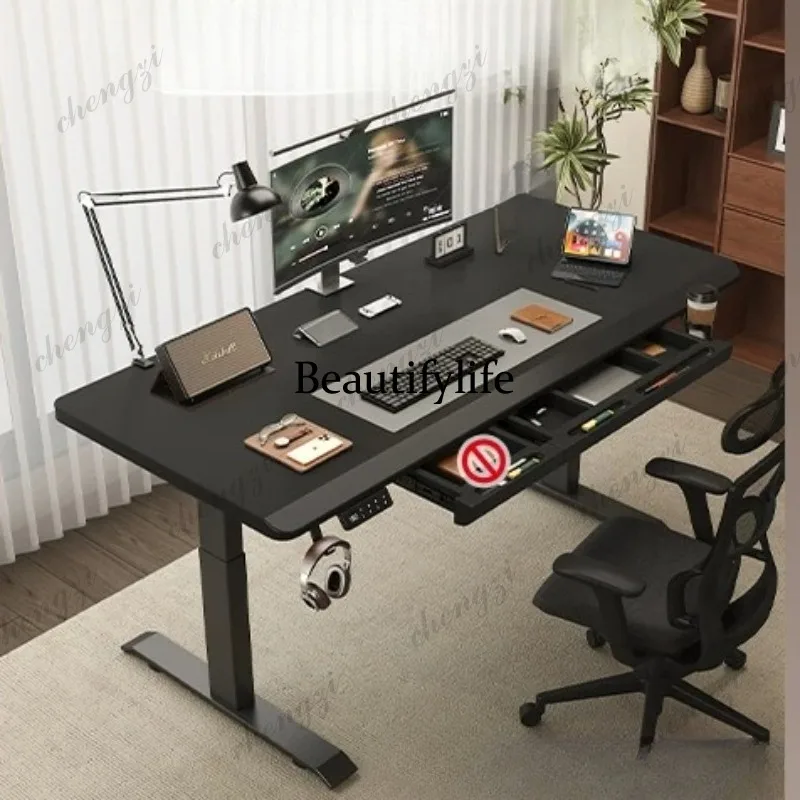 Solid wood electric lift computer desk household with drawer desk e-sports, desk workbench