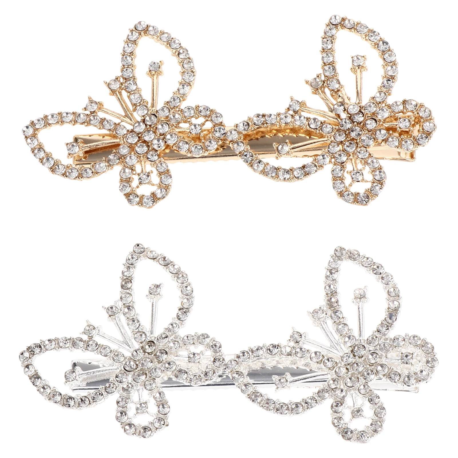 

2Pcs Rhinestone Studded Hair Clip Women Grace Sweet Girls Hairstyle Clamps Diamond Butterfly Hairpin Fits All Hair