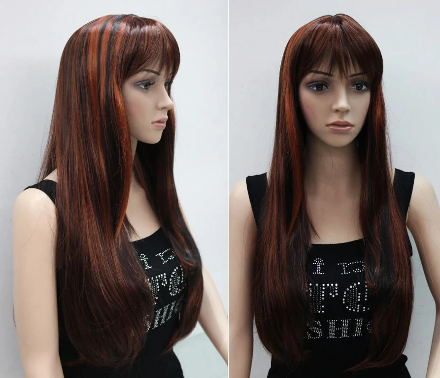 free shipping fashion Charm auburn red mix long Straight Cosplay hair wig