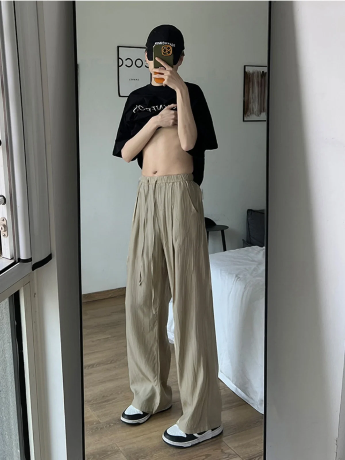 

Ice Silk Wide Leg Pants Men Summer Thin Faion Brand Drape Casual Straight Tube Large Size Japanese Sle Samurai Pants