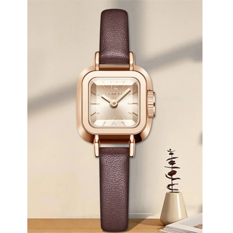 Sanda 1117 relógio de quartzo feminino quadrado pequeno mostrador moda simples pulseira de couro à prova dwaterproof água senhoras relógio de pulso casual reloj mujer