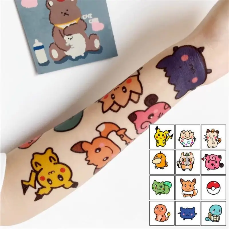 Pokemon Pikachu Duck Tattoo Sticker Cartoon Cute Waterproof Lifelike Decorative Sticker Wholesale Boys and Girls Holiday Gift