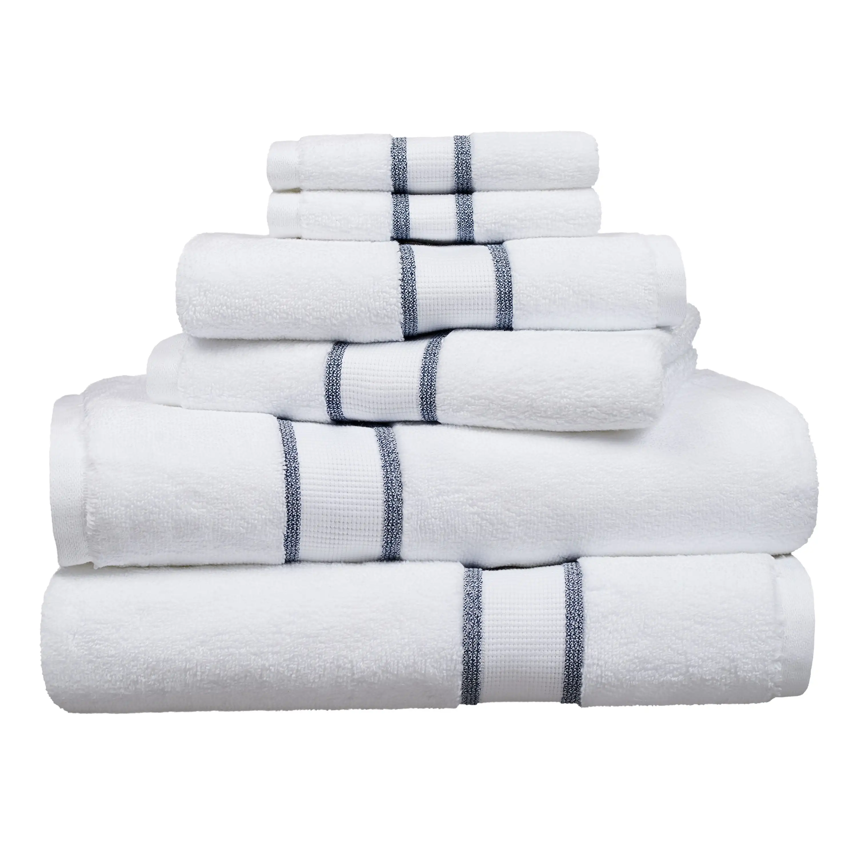 

6-Piece Egyptian Cotton Striped Bath Coordinate Towel Set, Marine Deep