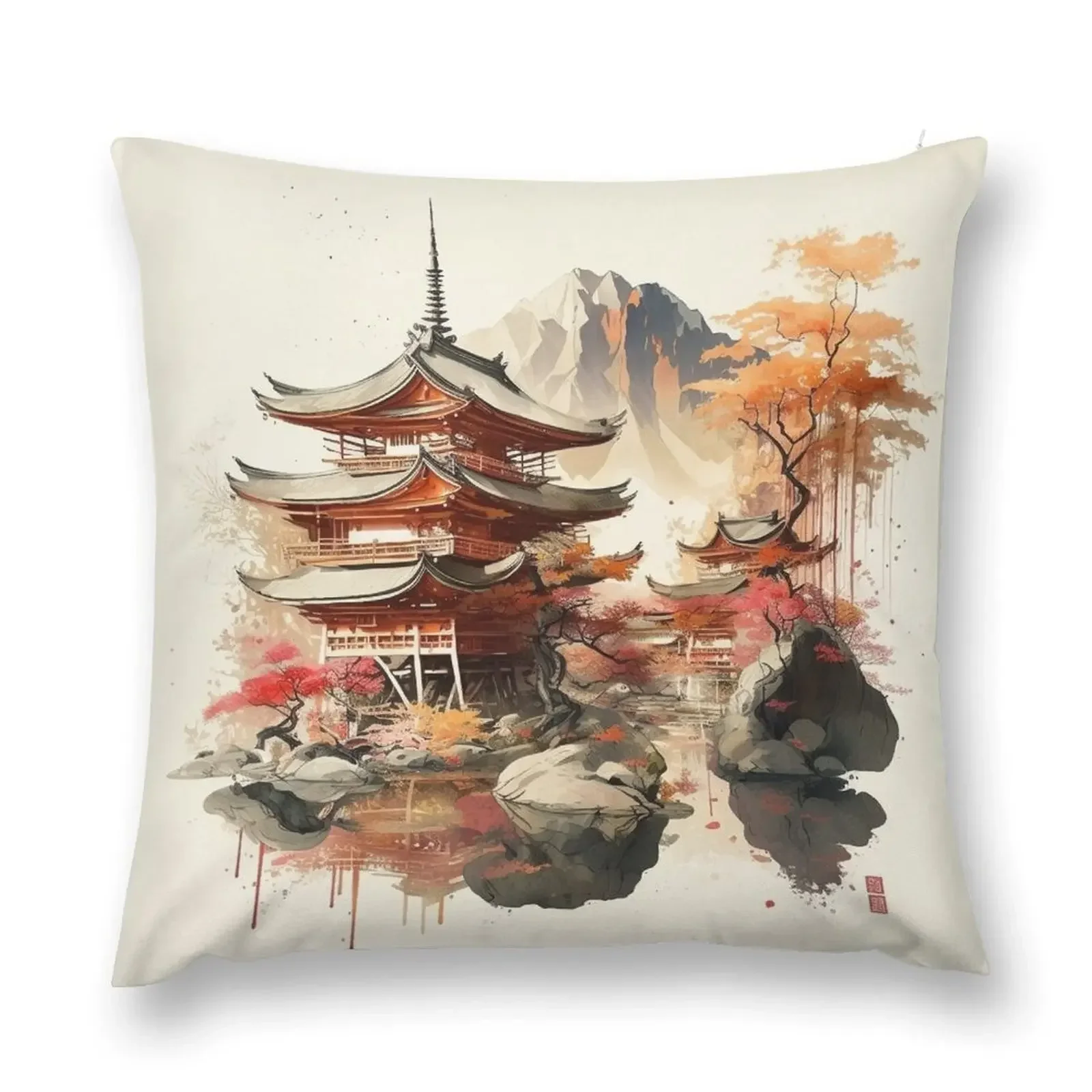 Japanese countryside in late summer Throw Pillow Cushion Cover Room decorating items Pillows Aesthetic New year pillow