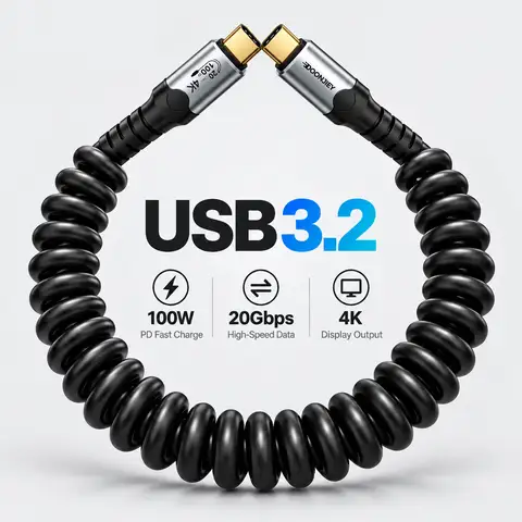 OTG Cable iPad PD 100W USB3.2 Fully Functional Cable USB C Spring Data Cord 20Gbps 4K Support OTG For MacBook iPad Portable Short Wire