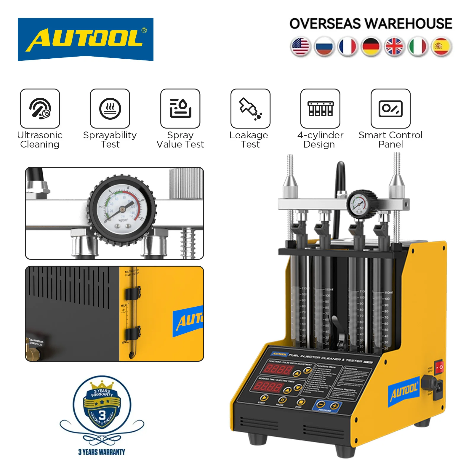 Original AUTOOL CT150 Car Fuel Injector Cleaning Test Machine Ultrasonic Clean 4 Cylinder Test For All Car 3 Year Warranty