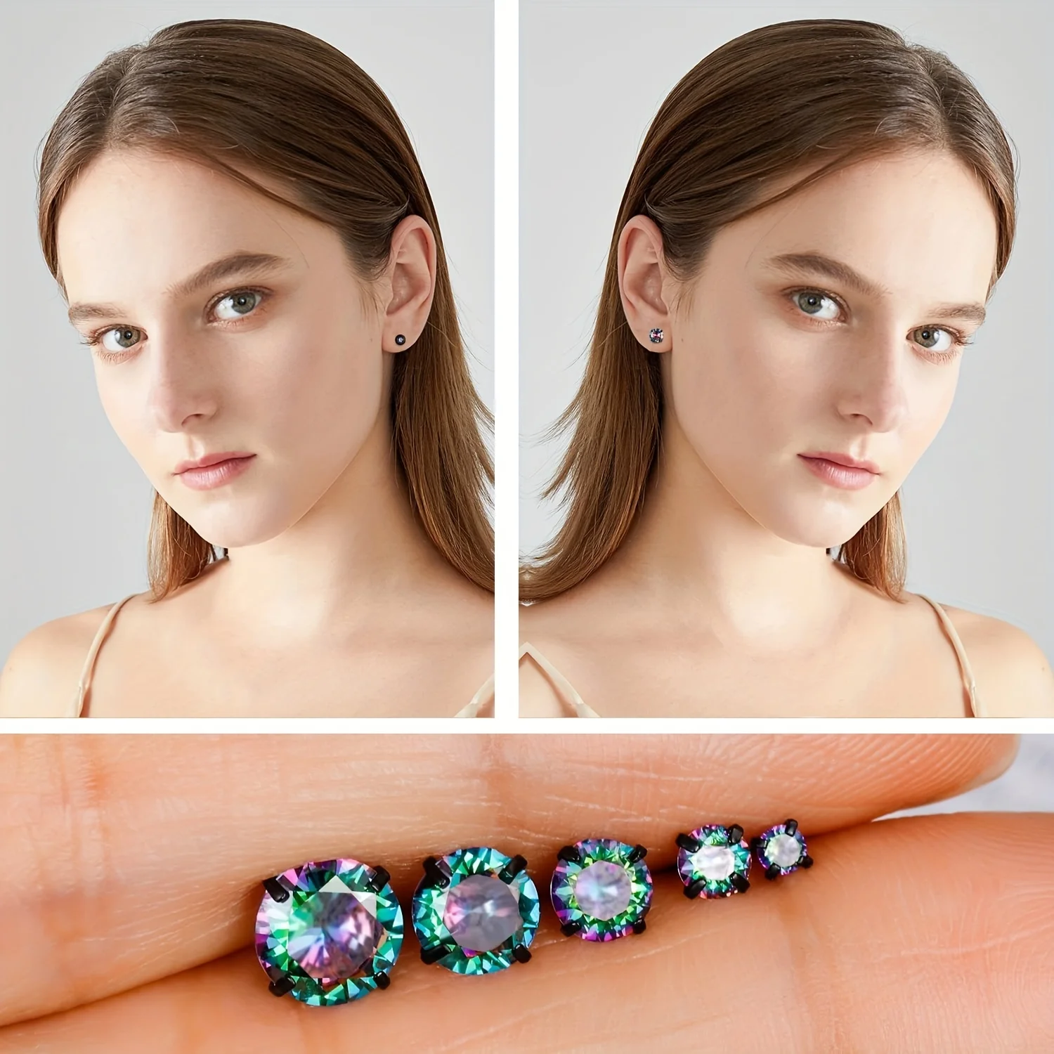 1 Pair Colorful Sparkling Zircon Black Stud Earrings Elegant Minimalist Style Stainless Steel Plated Jewelry Daily Casual 2-8mm