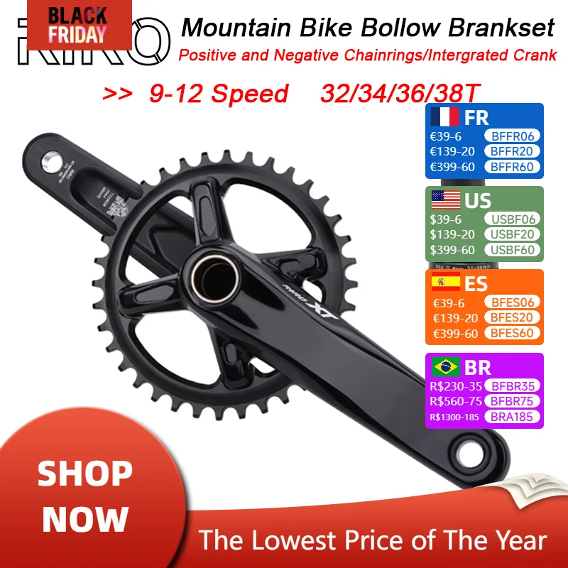 RIRO XT 104BCD Bicycle Crankset 170mm Bike Crank Aluminum Alloy Chainring 32T 34T 36T 38T With Bottom Bracket 175mm MTB Crank