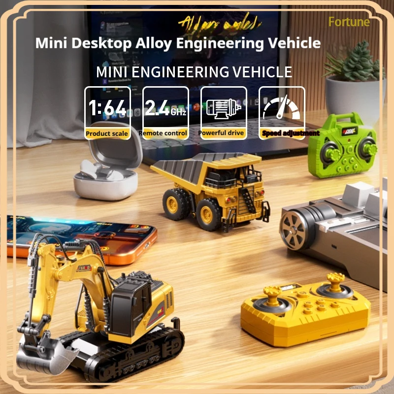 Mini Rc Forklift 1:64 Scale 2.4 GHz Alloy Engineering Model Strong Power Speed Adjustment Desktop Toys For Hobby Enthusiasts