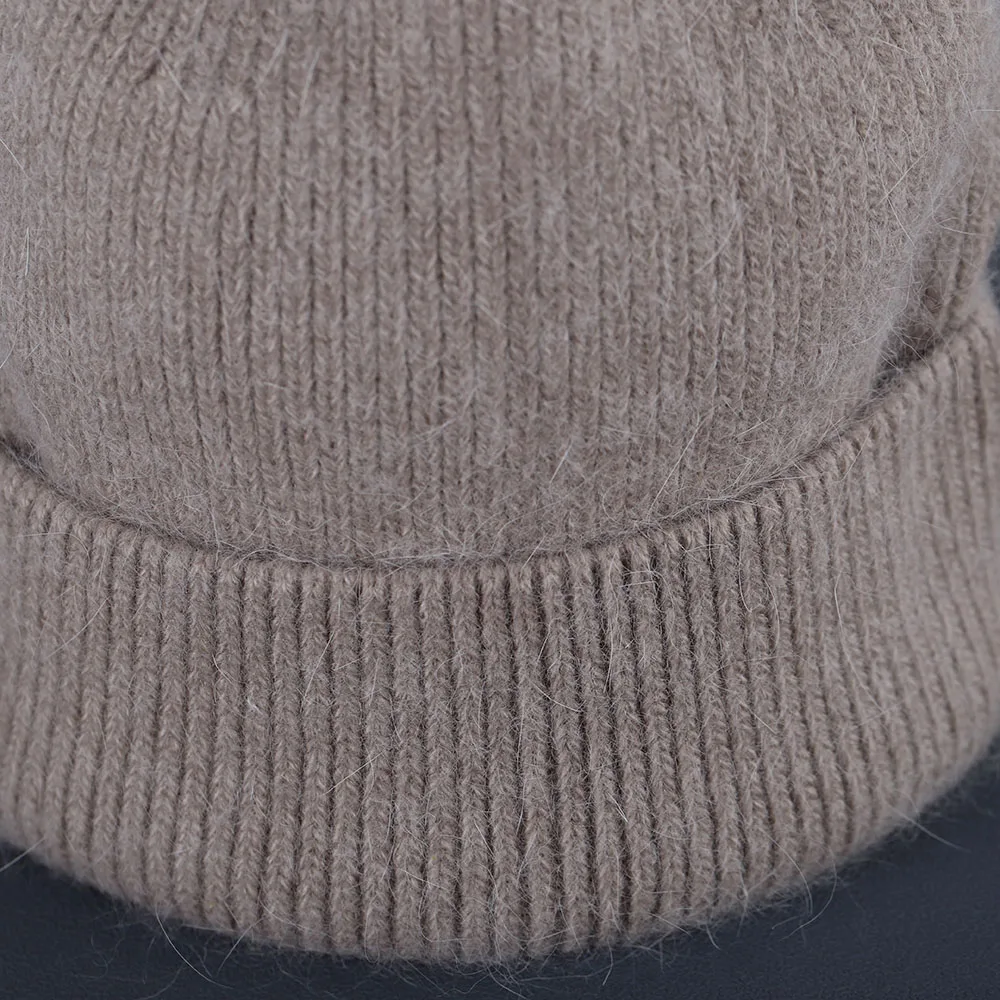 Kaninchenfell Mützen Weiche warme flauschige Wintermütze für Frauen Angora Strickmütze Skullies Beanies Weibliche Motorhaube warme Frau Strickmütze – Detail 1