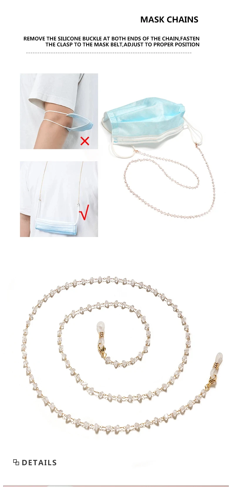 Dreieck Kristall Perlen Gläser Kette für Frauen Mode Lanyard Gold Farbe Metall Sonnenbrille Ketten Riemen Schnur Hängenden Hals Halten – Detail 5