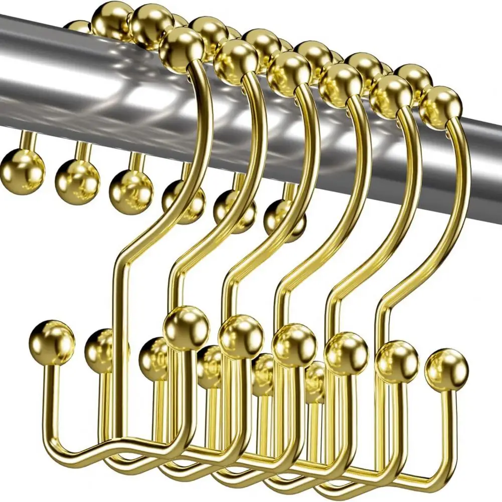 12pc Metal Shower Curtain Rings Metal Shower Curtain Hooks Set For Bathroom Rust Proof Double Rings With Beads Gold Shower Liner - view 4