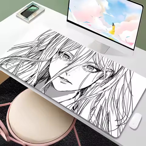 Mouse Pad Laptop Gaming Accessories Keyboard Pad Black And White Anime Girl Power Desk Mat PC Chainsaw Man Kawaii Gamer Mousepad