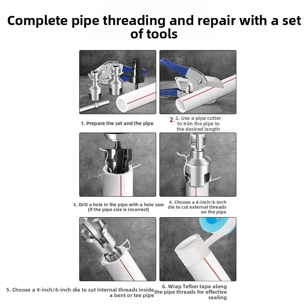 

7pcs/set Complete Threading Kit PPR Pipe Threading Kit Dies Reamer Inner Hole Opener Plumbing PPR Pipe Kit